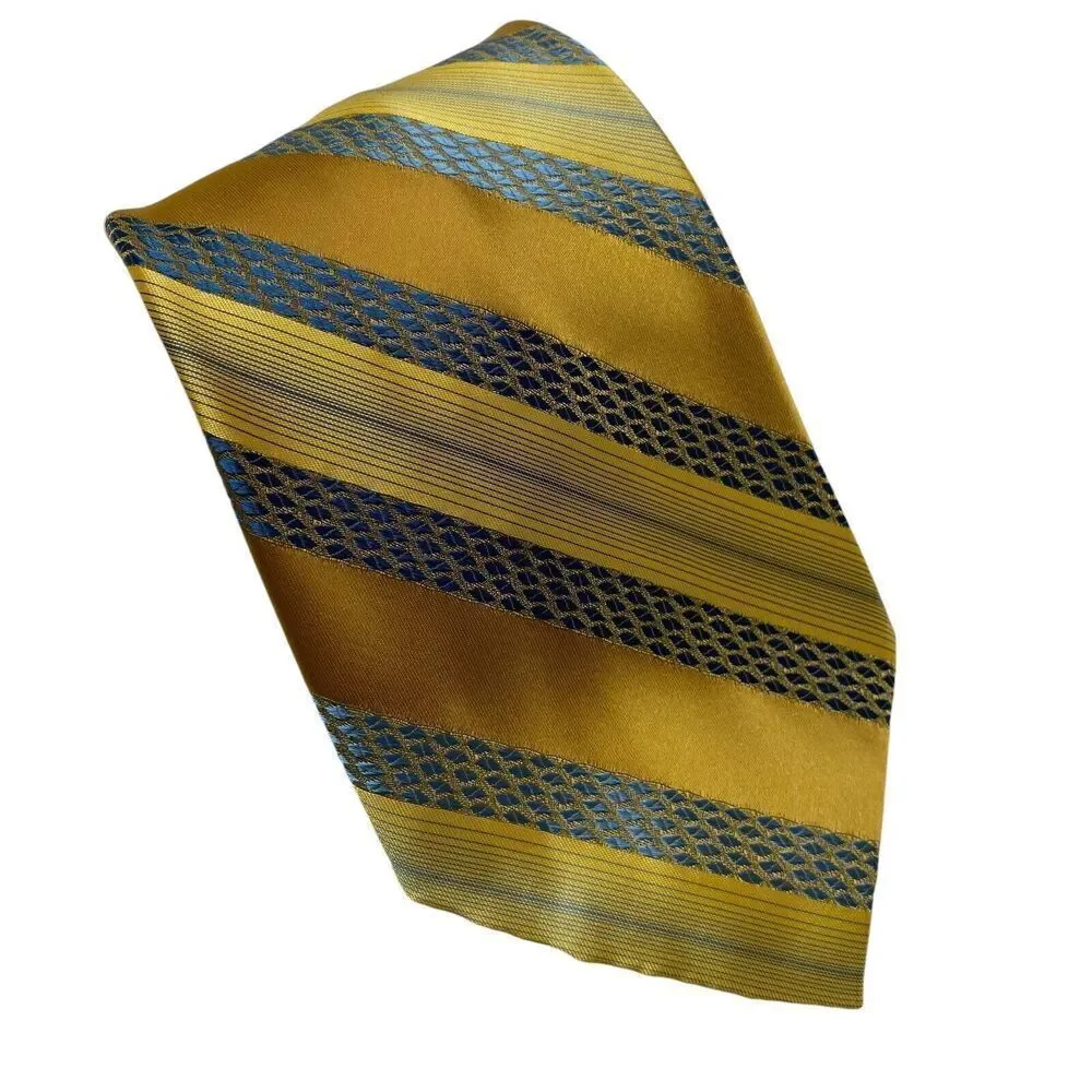 Vtg Wembley Men's Tie Necktie Wide Wemlon Polyester Yellow Blue Brown Striped